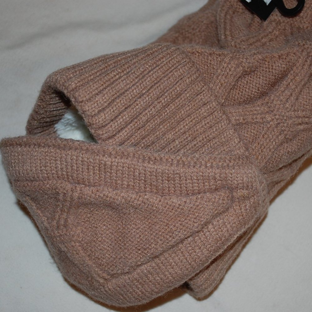 2 in 1 Winter Beanie and Face Mask Brown with PomPom